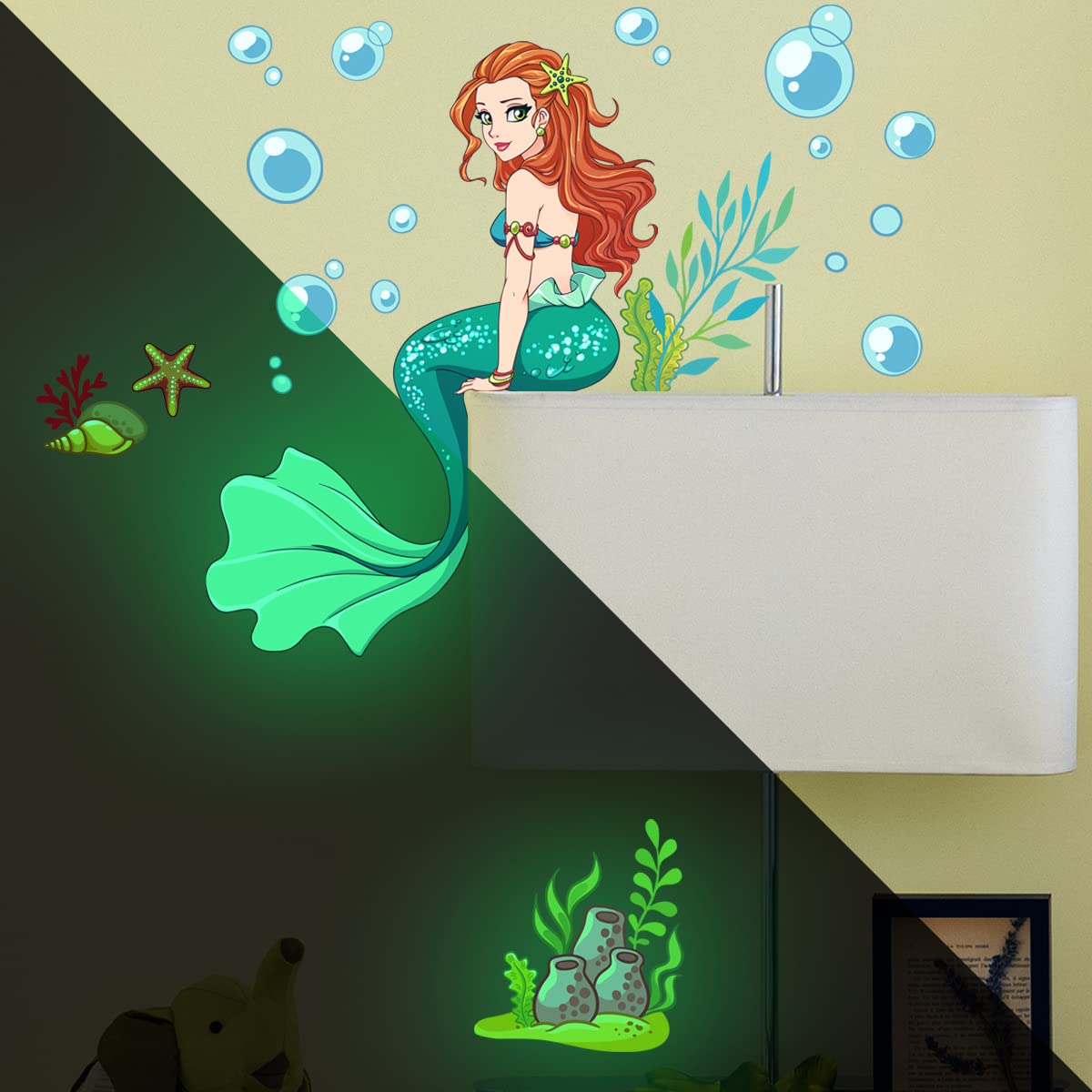 HGDESIGN Wall Sticker Luminous Mermaid Girl Underwater World Princess Wall Sticker Baby Room Children's Room Bathroom Wall Decoration - Image 2