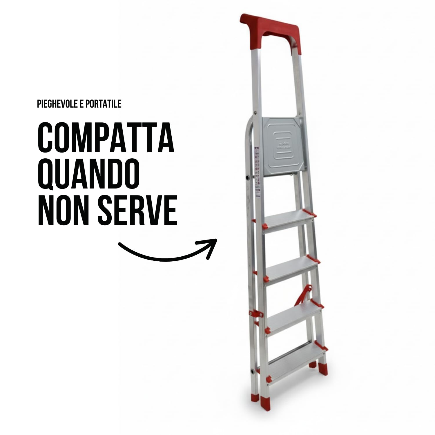 Marvin Scala Domestica in Alluminio Martina 8 Gradini Leggera Portatile Scaletto con Vaschetta Portaoggetti Pieghevole Robusta Salvaspazio portata 150 kg made in Italy certificata (8 Gradini)