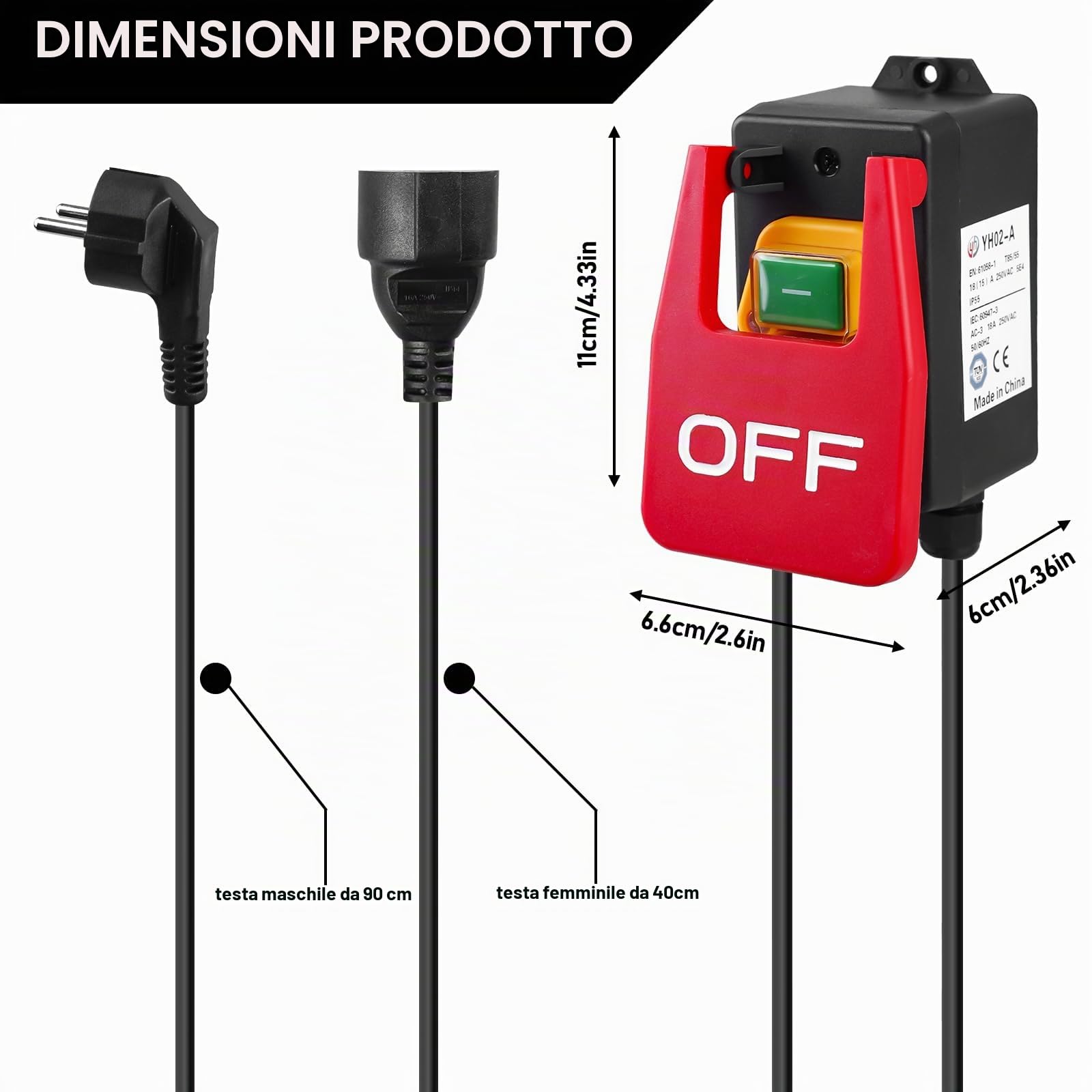 Interruttore monofase da 250 V, 16 A, interruttore di emergenza, interruttore di sicurezza, interruttore elettromagnetico, interruttore a macchina per spegnere rapidamente la tavola di fresatura e