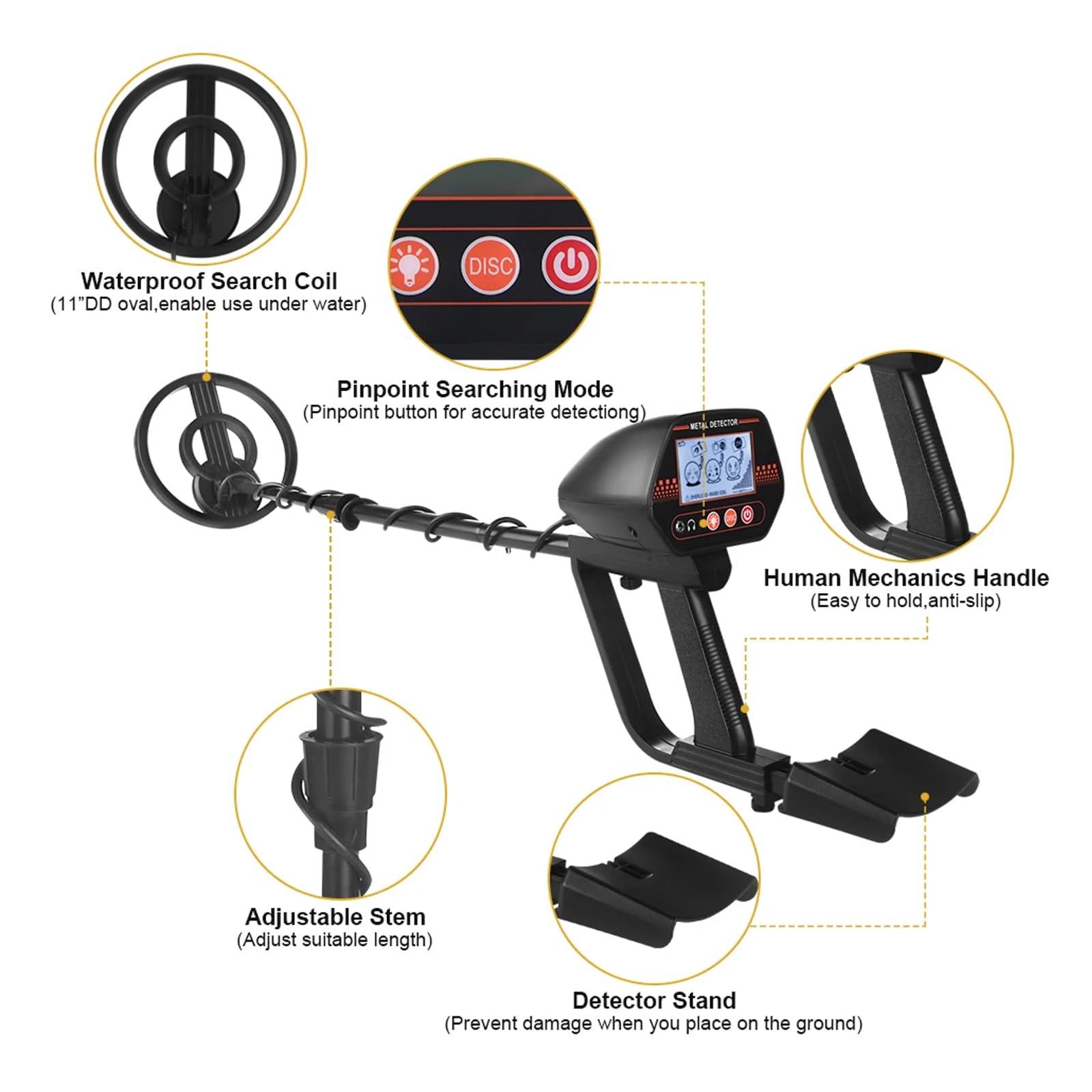 Detector de oro profesional con 3 tonos ajustables y pantalla LCD grande para una detección precisa de metales