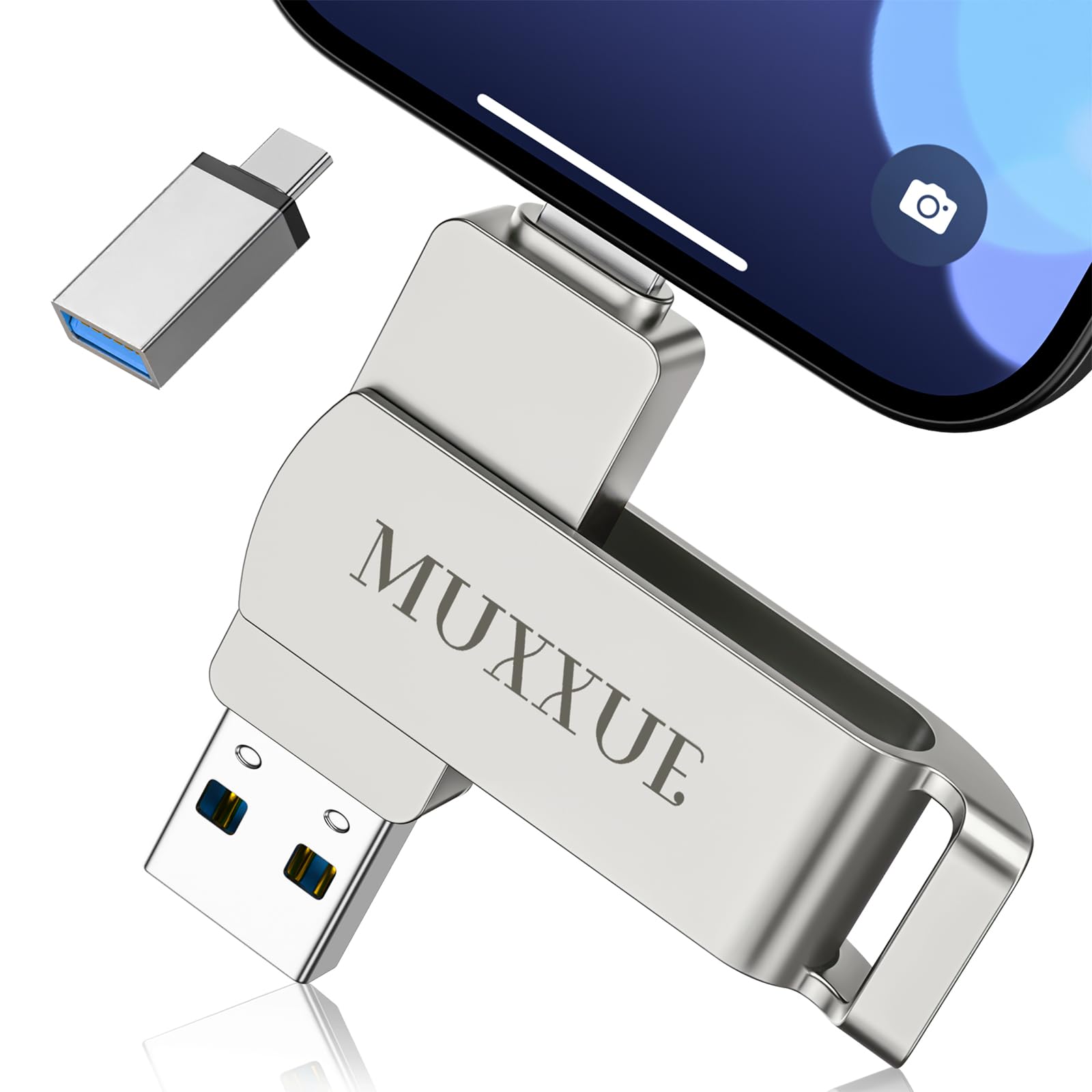 MUXXUE USB Stick für iPhone Speicherstick 256GB Ohne EIN App Herunterzuladen 3 in 1 Speicherstick für iPhone,1Pad,OTG Android Handy,PC