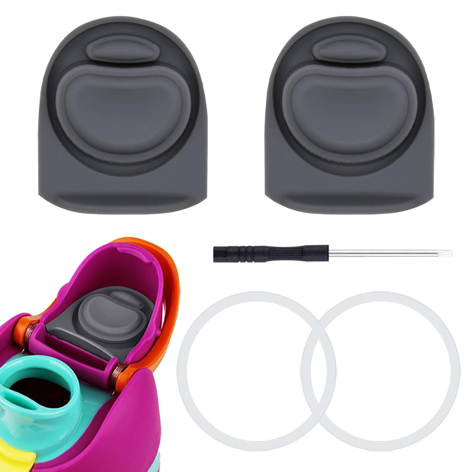 Frokolla 2pcs Rubber O Seal Ring & 2pcs Replacement Stopper for Owala FreeSip 24oz 32oz,Water Bottle Top Lid Mouth Gasket Silicone Parts for Owala 16/19/24/32/40oz Cap Plug Accessories(Gray)