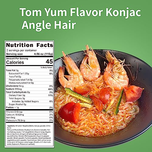 Image of Hethstia Shirataki Noodle Angel Hair Konjac Noodle Instant Tom Yum Ramen Soup Low Carb Miracle Noodles Ready to Eat Aisa Ramen Tom Yum Soup Low GI, Healthy Food, 59.28 Oz Holiday Gifts (6 Packs)