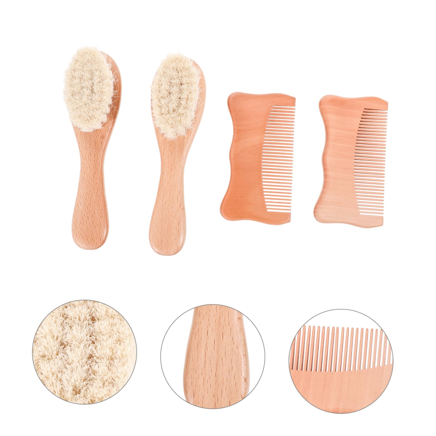 ULDIGI Baby Hair and of 4 Natural Beech Wool Brush Combs Wooden Baby Comb for Gentle Massaging