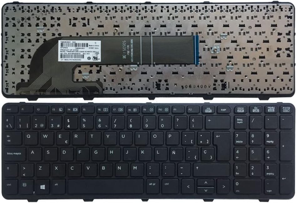 Laptop Replacement Keyboard Compatible for HP ProBook 450 G0 450 G1 455 G1 768787-001 768787-B31 727682-001 MP-12M73US-422 MP-12M7 721953-001 Black Spanish Layout (with Frame)