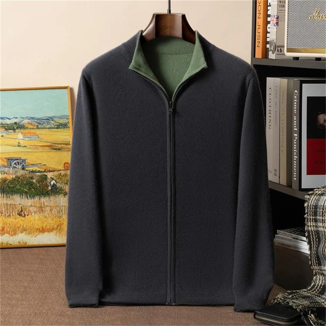 Men's Thickened Double-Sided Reversible Cardigan Knitted Loose Sweater 100% Solid Cashmere Sweater