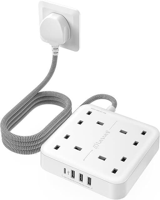 LENCENT Extension Lead with 4 Way Outlets, 3250W 13A Power Strip, 1.8M B...