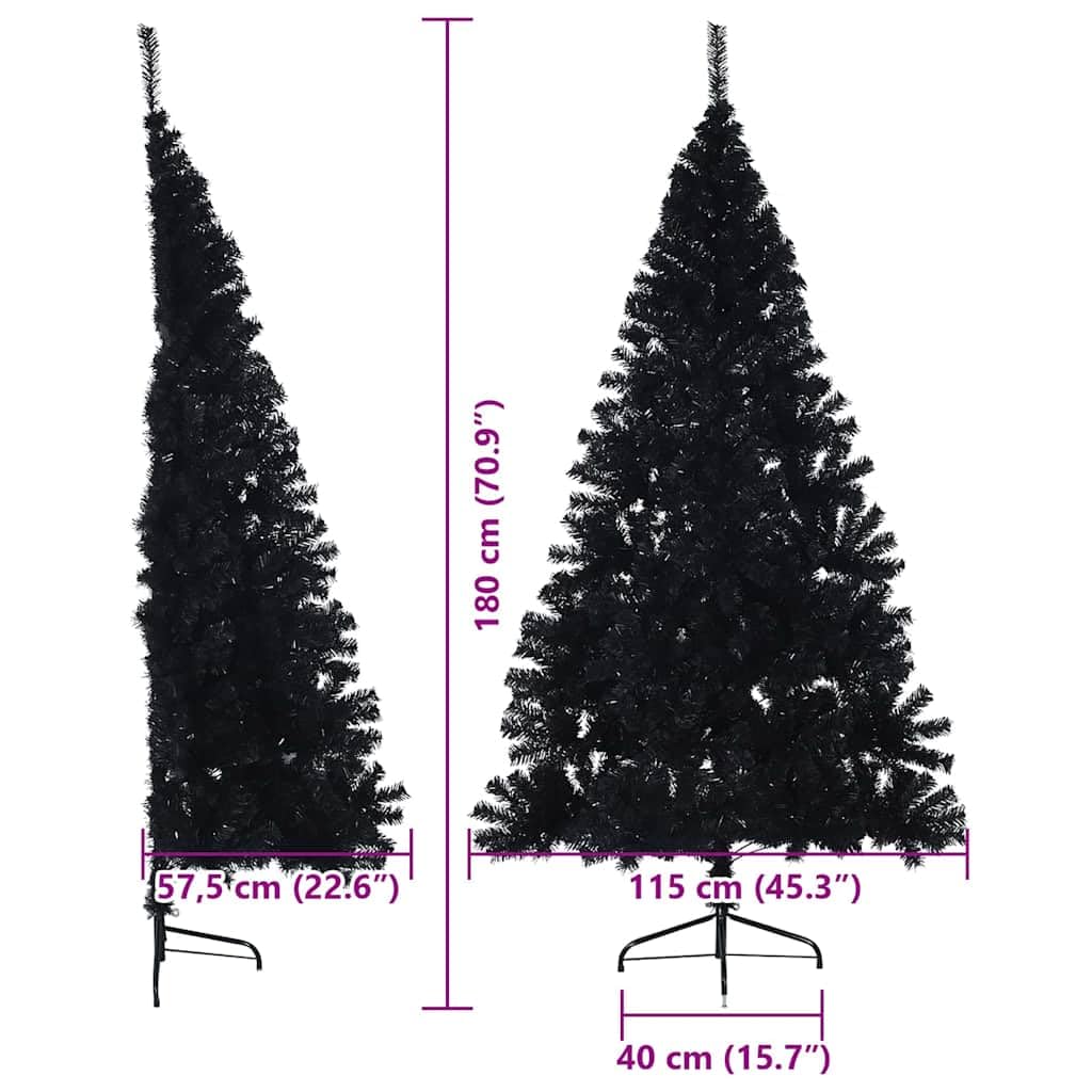Albero di Natale artificiale nero, 180 cm, con 300 luci a LED bianco caldo, a forma di cono in PVC, per interni ed esterni protetti, con supporto, punta e decorazioni per albero