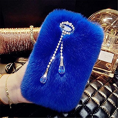 Aikeduo For Iphone6/ 6S Case Handmade Bling Crystal Rabbit Fur Rhinestone Case Cover For Iphone 6S For 4.7Inch Warm Cas (Blue) #TOP15