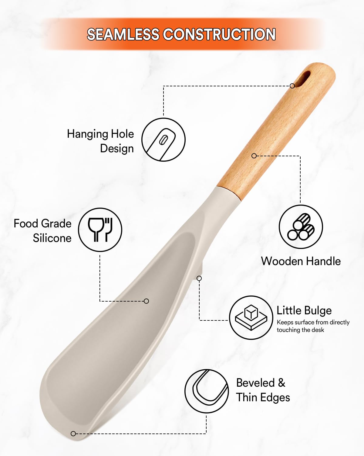 Cuchara de cocina para utensilios de cocina antiadherentes, ideal para cocinar y servir silicona mate resistente sin BPA, cuchara con mango de madera para mezclar, recoger y raspar (paquete de 2 de