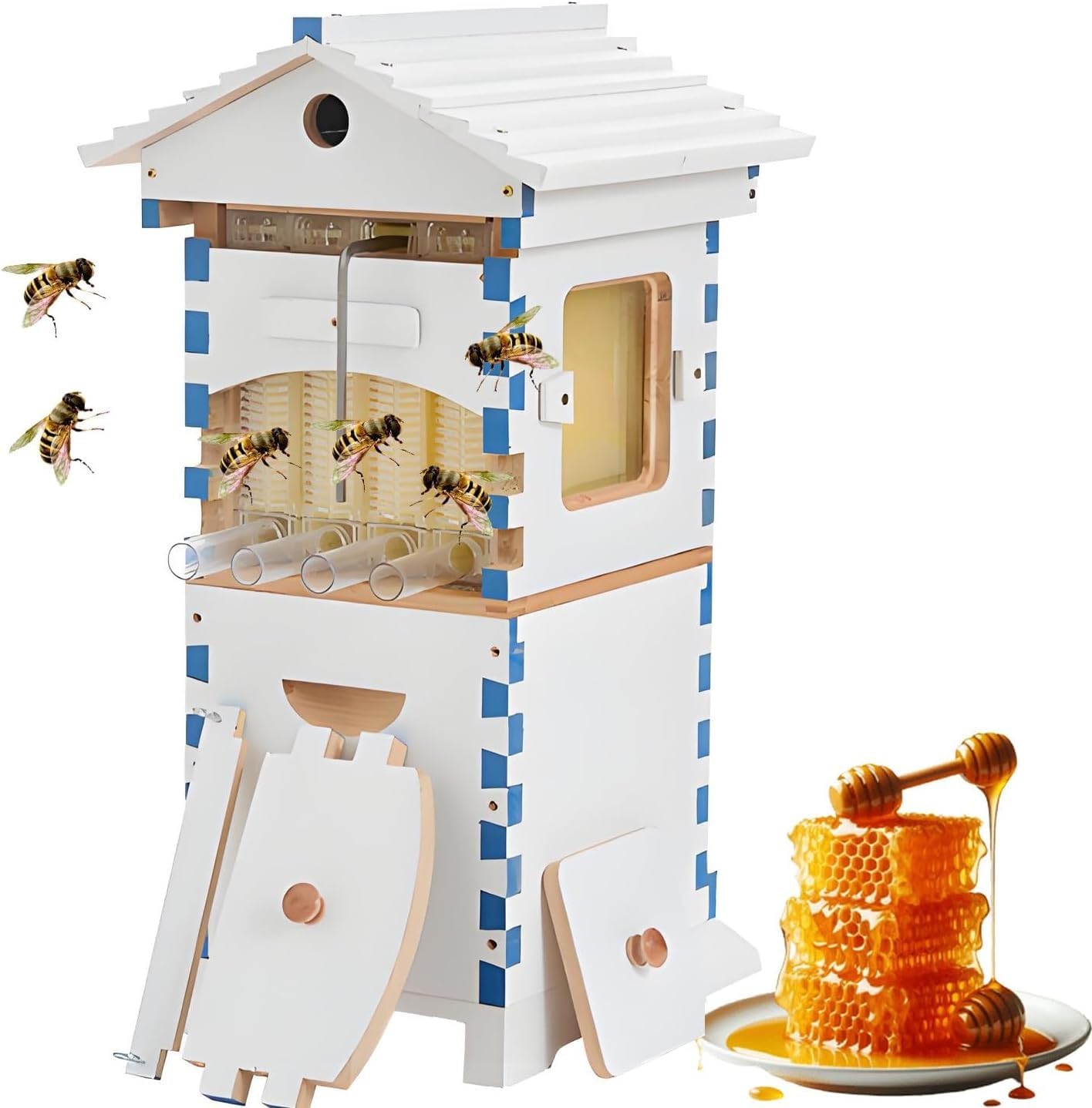 Starter Kit Alveare con Finestra di Osservazione, 4 Cornici Api, 6 Vassoi a nido d'ape, Raccolta Automatica, Ideale per gli appassionati di apicoltura