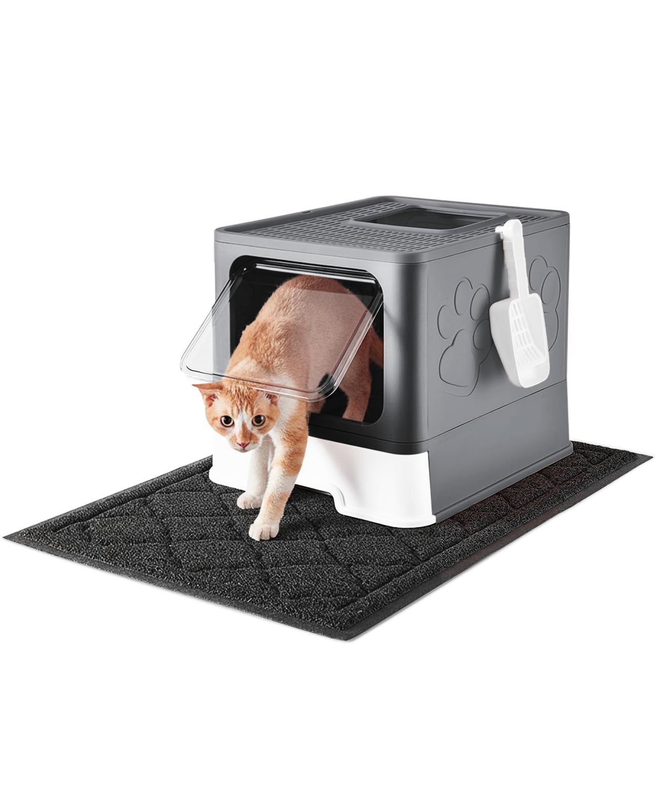 Medario Caja de Arena para Gatos con Alfombrilla de Arena Extragrande y Cuchara, Caja de Arena Plegable Grande con Tapa, Caja de Arena para Gatitos de Entrada Superior, Control de olores, fácil de