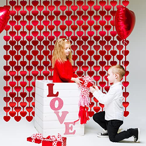 Image of LOLStar 3 Pack Valentines Decorations,Valentines Party Decoration,3.3x6.6ft Red Heart Shape Tinsel Foil Fringe Curtain Valentines Photo Backdrop,Streamer Backdrop for Birthday,Engagement,Wedding