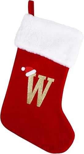 Miniatura 29 de Medias de Navidad con monograma de 20 pulgadas con letras, medias de Navidad grandes súper suaves, terciopelo rojo con puño de felpa blanco súper