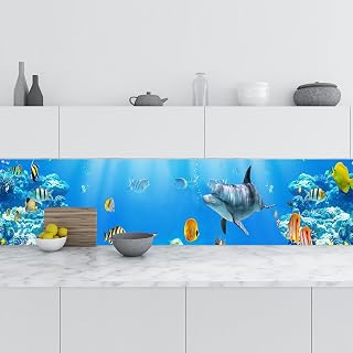 Mutfak Tezgah Arası Folyo Fayans Kaplama Folyosu Denizaltı Balıklar 60x100 CM