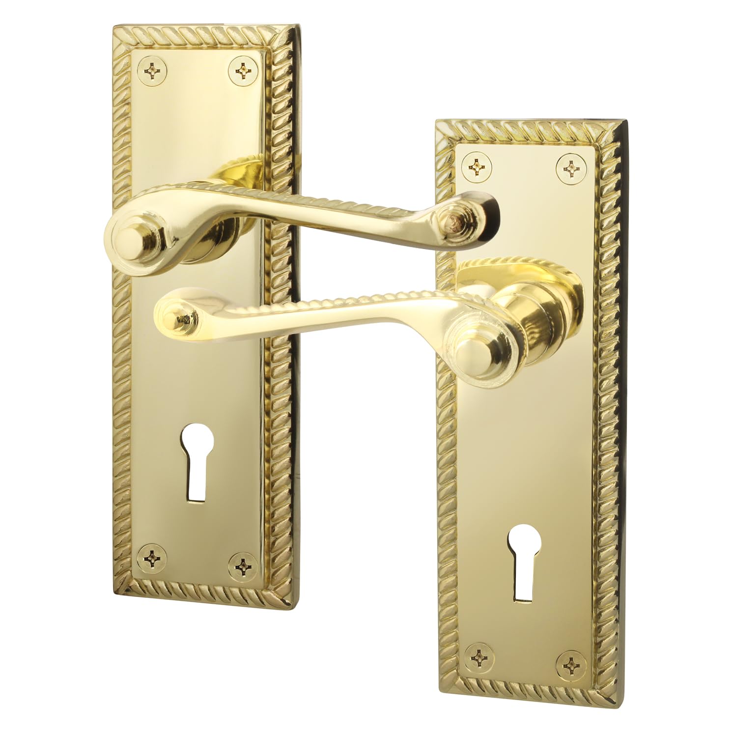 EAI Polished Brass Door Handles Sash Lock, 1 Pair - Rope Scroll