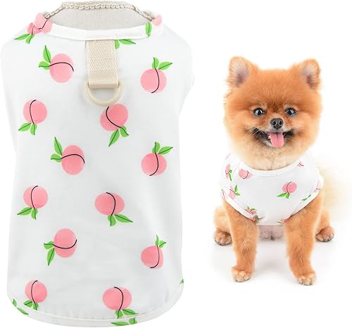 SMALLLEE_LUCKY_STORE Camiseta con estampado de durazno para mascotas, camiseta para cachorros con anillo en D para perros pequeños y medianos,