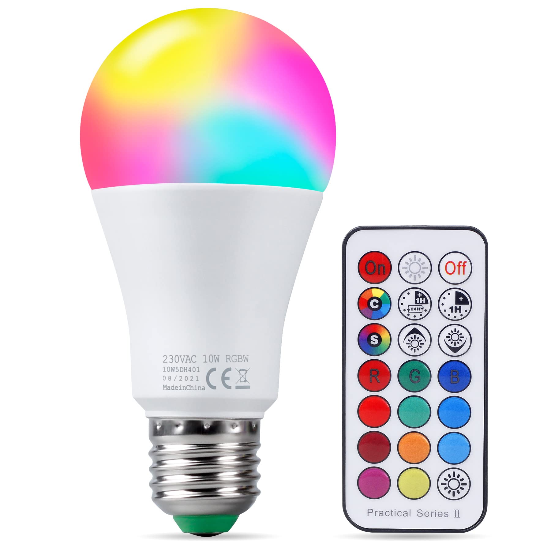 REYLAX Kolorowe żarówki LED RGBW Żarówka E27 10 W, ściemniane żarówki Edison Dual Memory 12 kolorów żarówek LED, bezprzewodowy pilot zdalnego sterowania w zestawie, do domu baru KTV Party