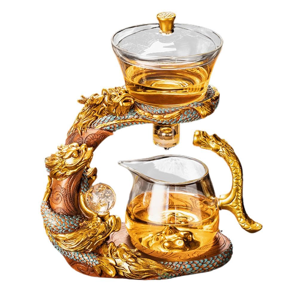 YAIUNHIQ Glass Lazy Tea Set, Magnetic Teapot, Kung Fu Tea Set, Semi-Automatic Tea Set, Home Office Brewing Teapot