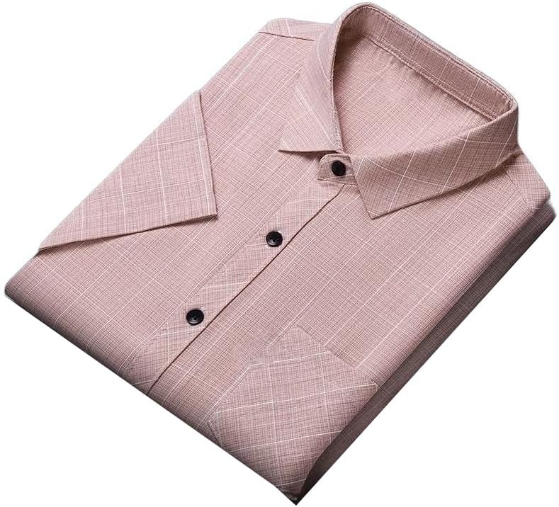 Men's Business Plaid Shirt Korean Streetwear Clothes Short Sleeve Button Pocket Quick-Drying Tops