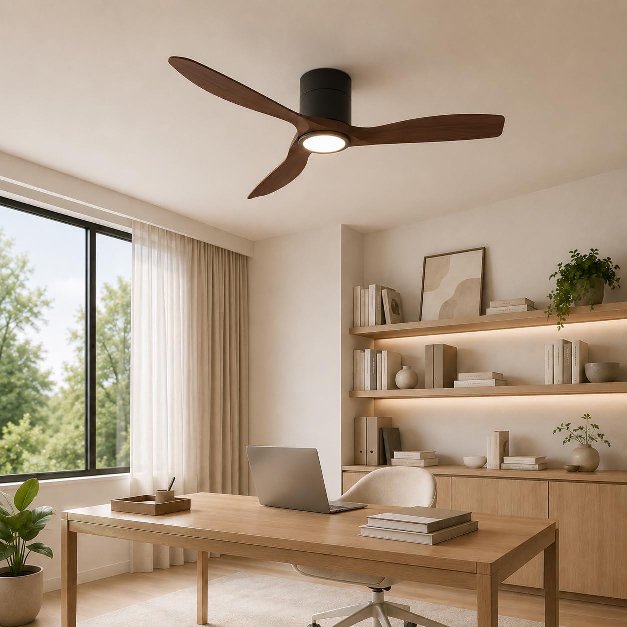 Ventilatore Soffitto con Luce LED - ON MICKEY Ø132cm | Motore Silenzioso DC 35W 3CCT | Telecomando | Nero Legno scuro