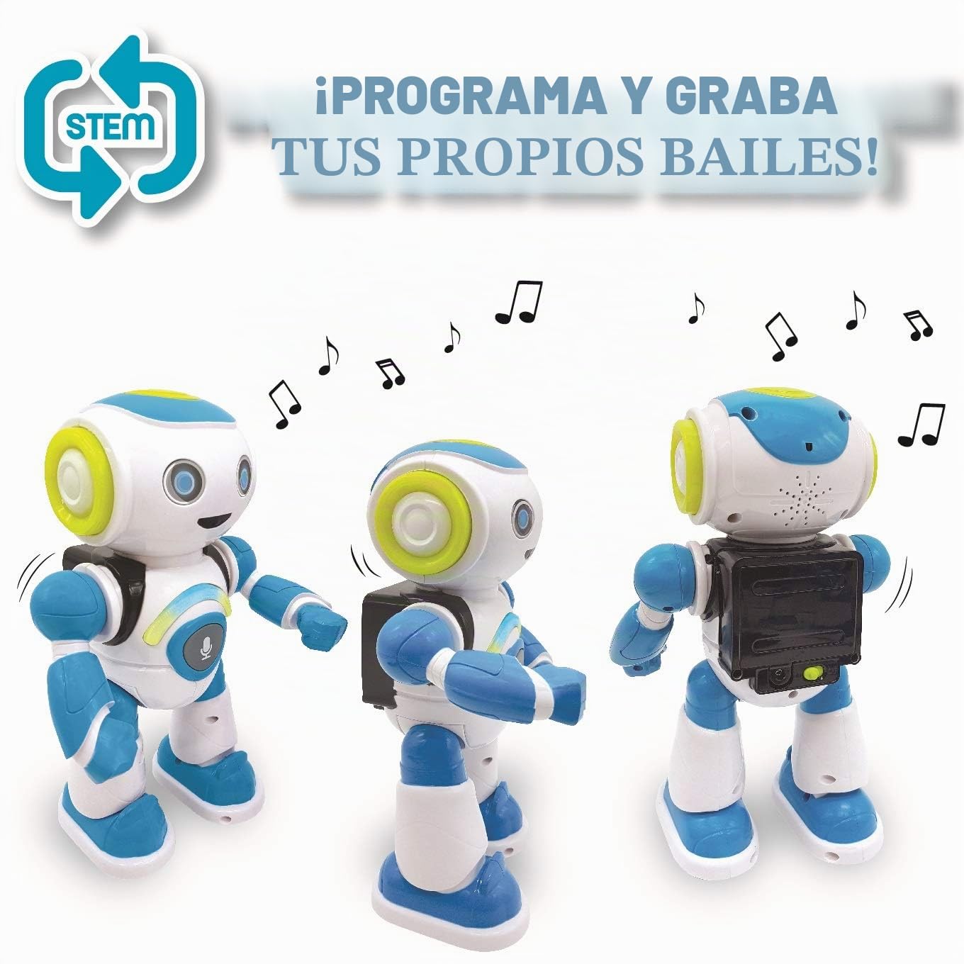Lexibook- Powerman Jr. Robot Inteligente Que Lee en los Pensamientos, Juguete para niños y niñas, Danza, Juegos de música, Quiz Animales, programable Stem, Verde/Azul, ROB20FR