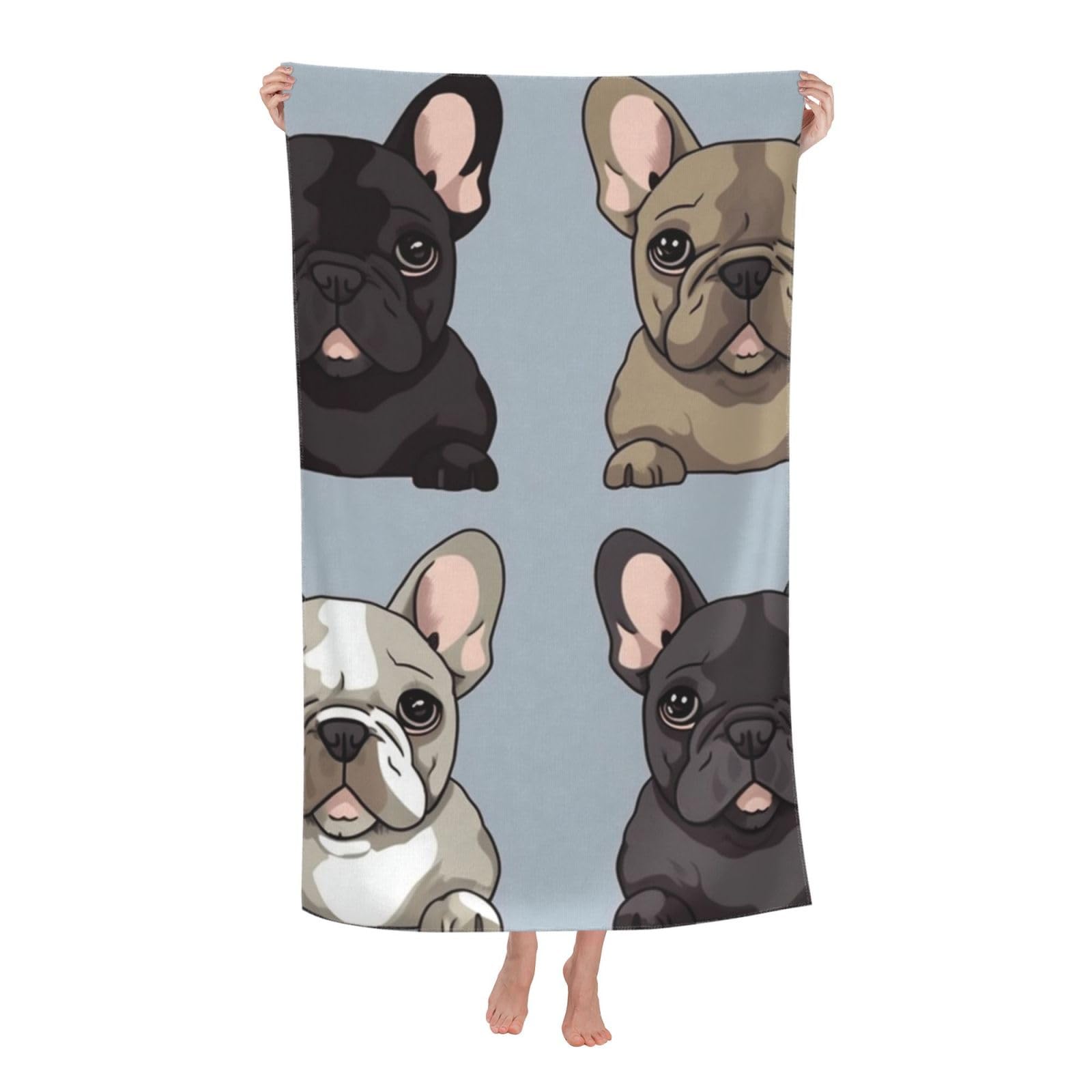 FodPand French Bulldog Beach Towel Oversized 52 x 32 in Sand Free Pool Swim Towels for Adult Travel Blanket Lightweight Quick Dry Absorbent Bath Towels Cruise Vacation Accessories