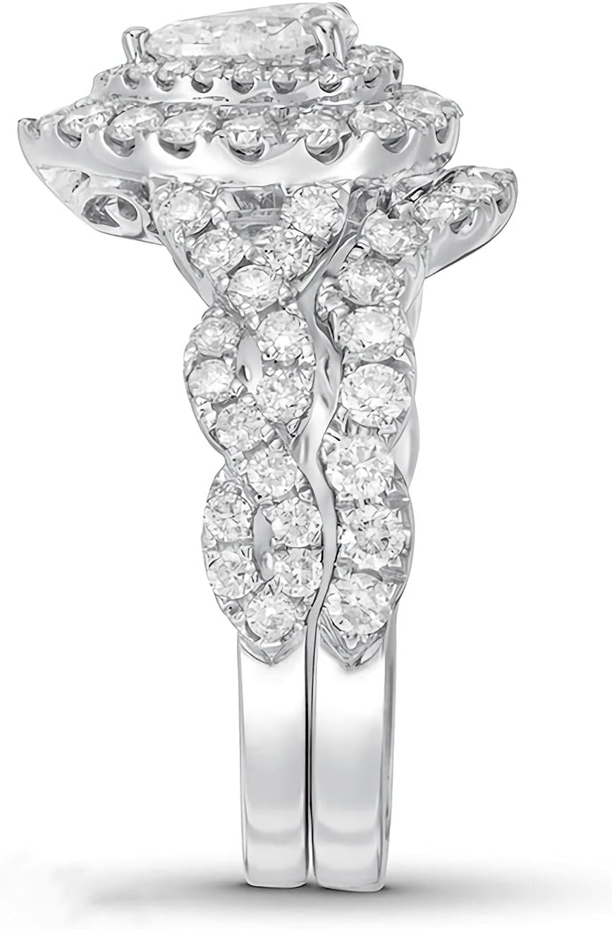 Bridal Set 1-1/2 ct tw Pear-shaped Moissanite Engagement Rings for Women 10k 14k 18k White Gold Free Engraving