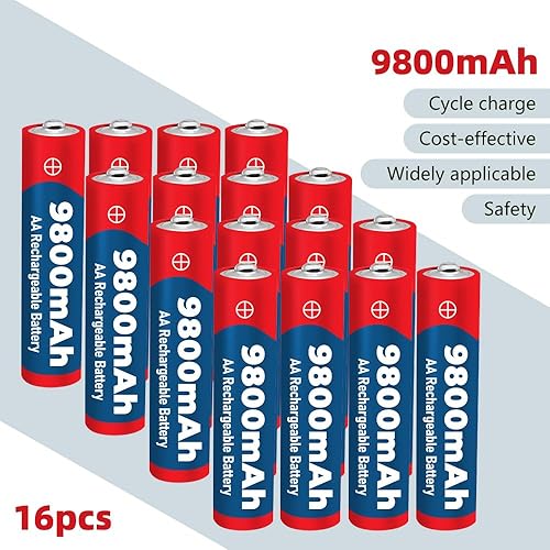 Miniatura 5 de SOAMOEU Paquete de 16 pilas alcalinas AAA de 1.5 V, capacidad de 8800 mAh, baterías recargables (1.5 V AA-9800 mAh)