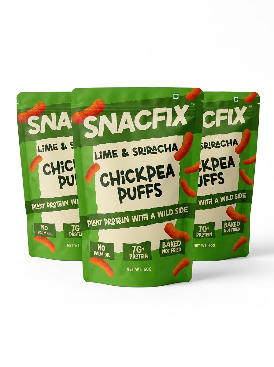 Snacfix Lime & Sriracha Chickpea Puffs | Protein Puffs | Roasted Spicy Snack- Pack of 3-image-8