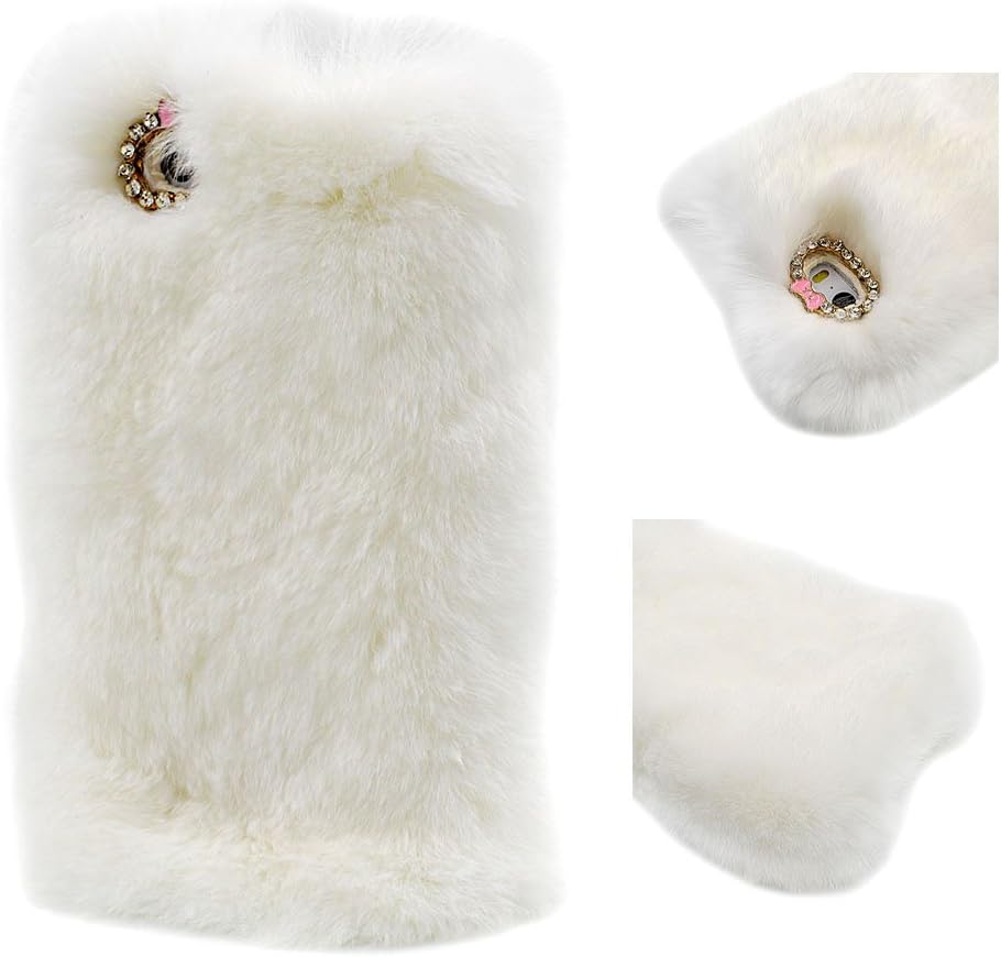 White Bling Bow Tie PC Hard Carrying Case for iPhone 5 5G 5S V Grey Fur Fluffy Design Pattern 3D Diamond Plastic Protective Snap on Shell Skin Back Cover