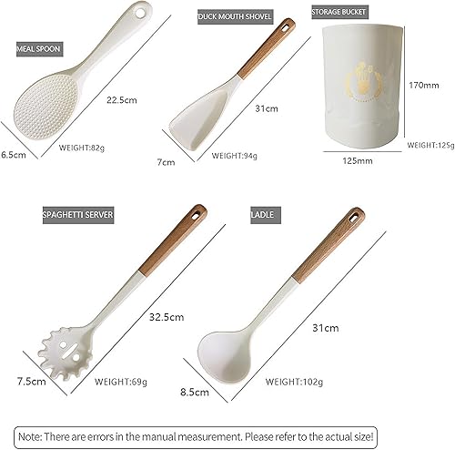 Miniatura 4 de Snplowum 1 cucharón de sopa de silicona blanca con mango de madera, utensilios de cocina resistentes al calor, cuchara grande antiadherente para