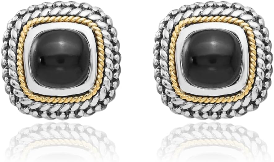IceCarats 925 Sterling Silver Vintage Black Onyx Square Extra Large Stud Earrings 16mm 5/8 inch Prong Set, Butterfly Back, Textured For Her