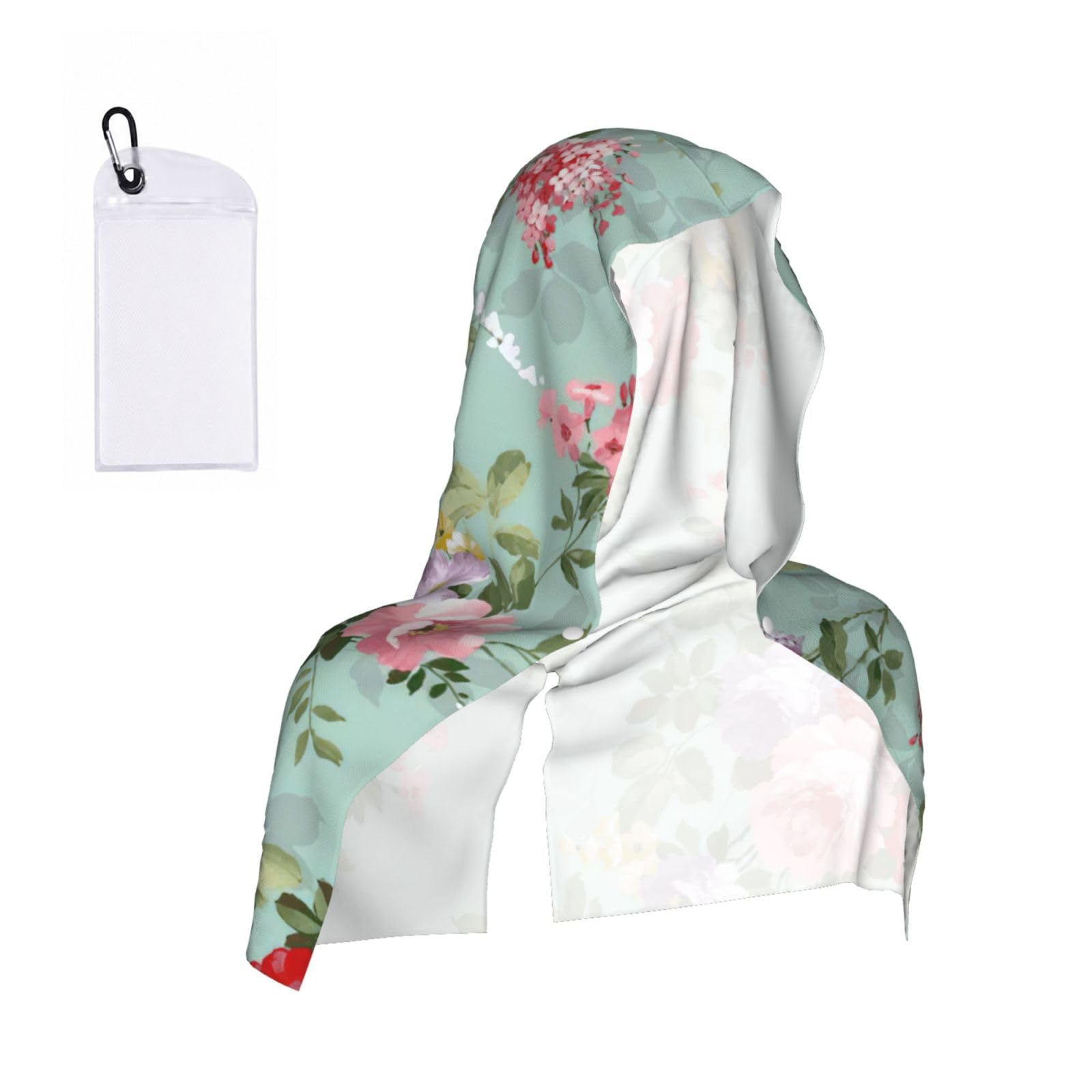 DUWAA Peony Print Reusable Hoodie Cooling Neck Wrap, Hot Weather Outdoor Sports Workout Head Towel For Stay Chill