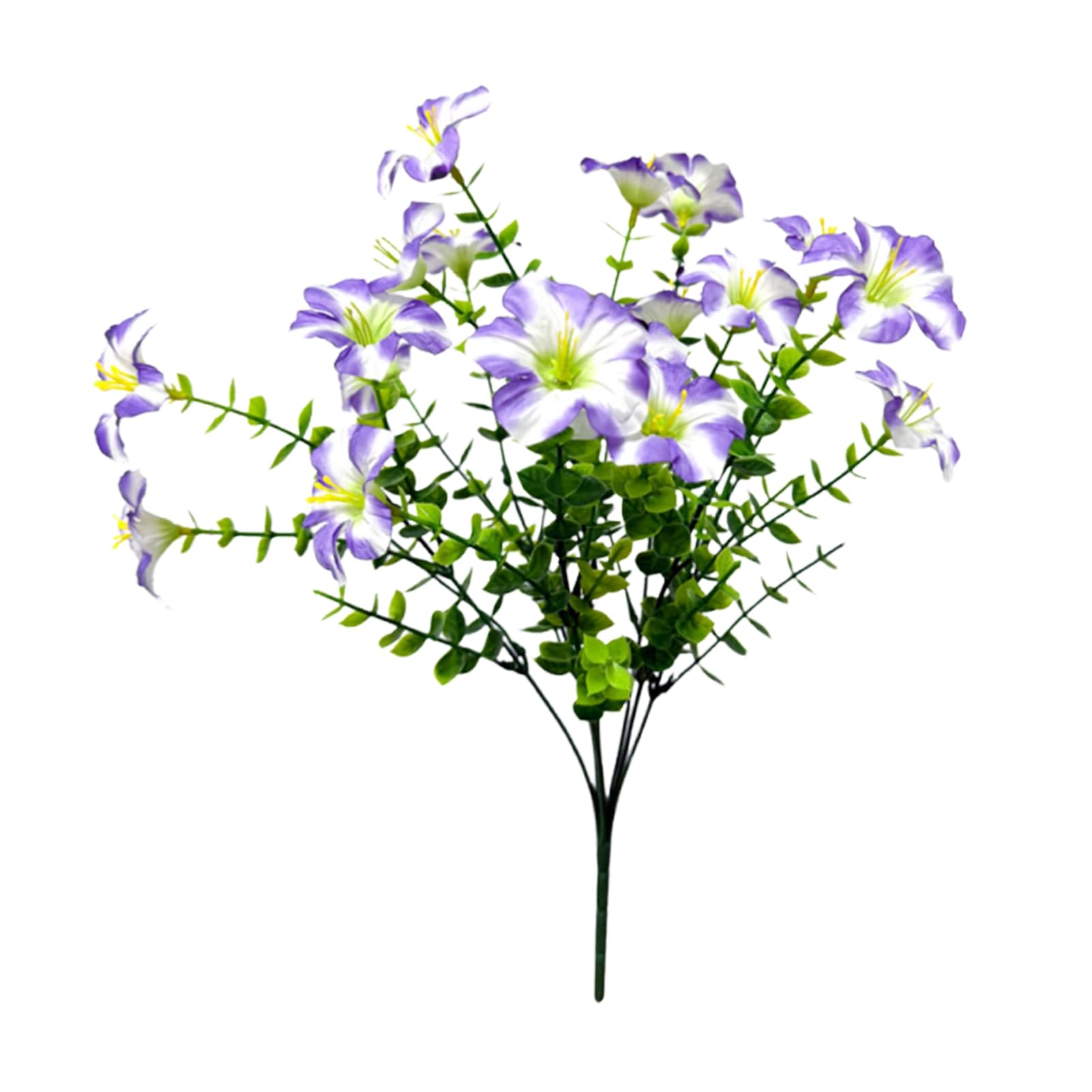 Quoravel 7 Stems UV Resistant Artificial Morning Glory, Realistic Faux Silk Flowers for Outdoors, Fake Plants for Porch Patio Balcony Planter Yard Light Purple