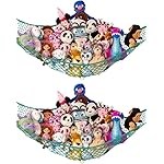 Lilly\'s Love Large Stuffed Animal Hammock | Corner Hanging Organizer, Toy Storage, Stuffed Animal Storage Net | Made from Quality Fishing Net, Holds 12lbs | 79x63x63 (Green, 2 Pack)