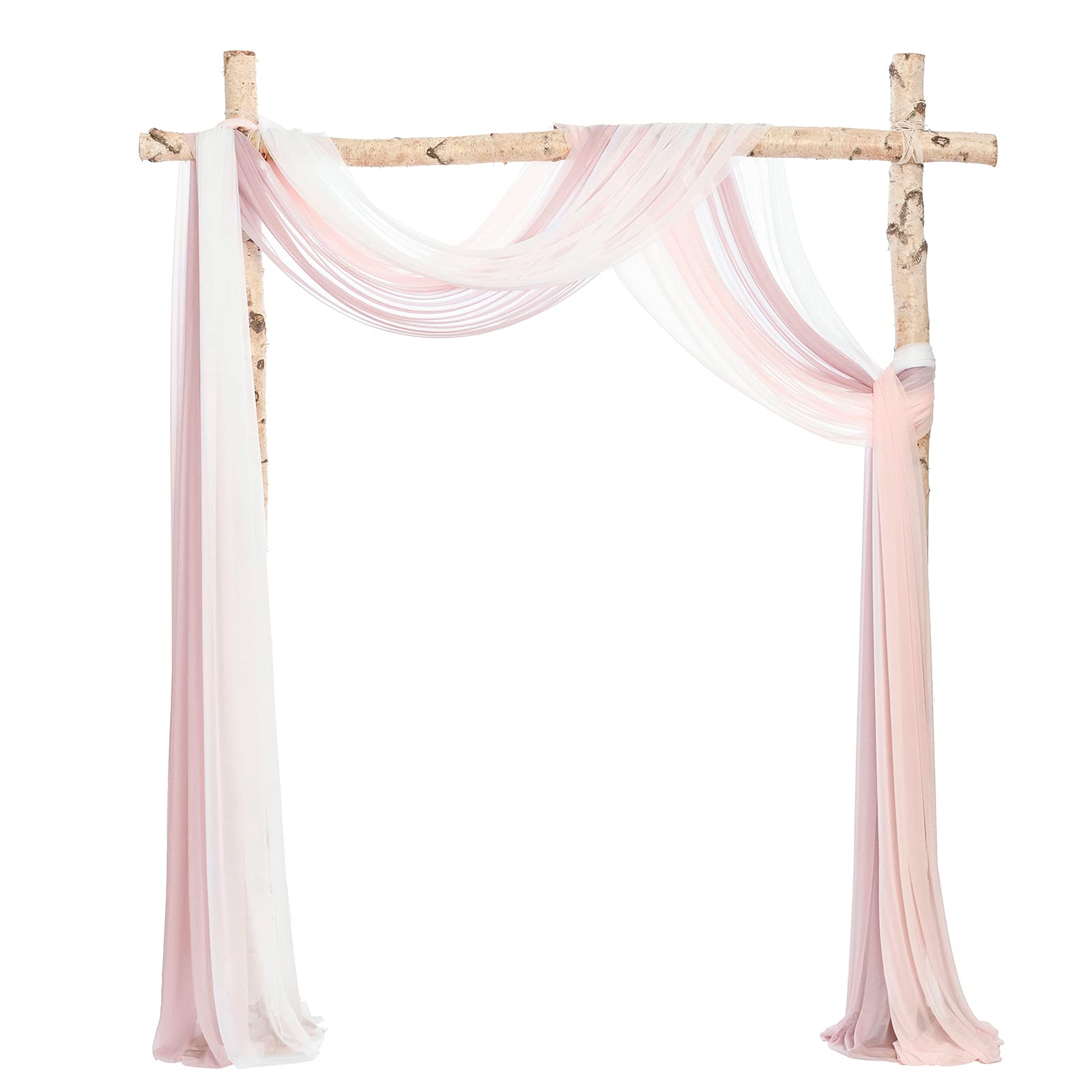 Ling's Moment 3 Panels 20Ft Wedding Arch Chiffon Draping Fabric, Sheer Hanging Drapes Arrangement for Wedding Ceremony Reception Backdrop Outdoors Party Swag Home Decor (Dusty Rose & White & Blush)