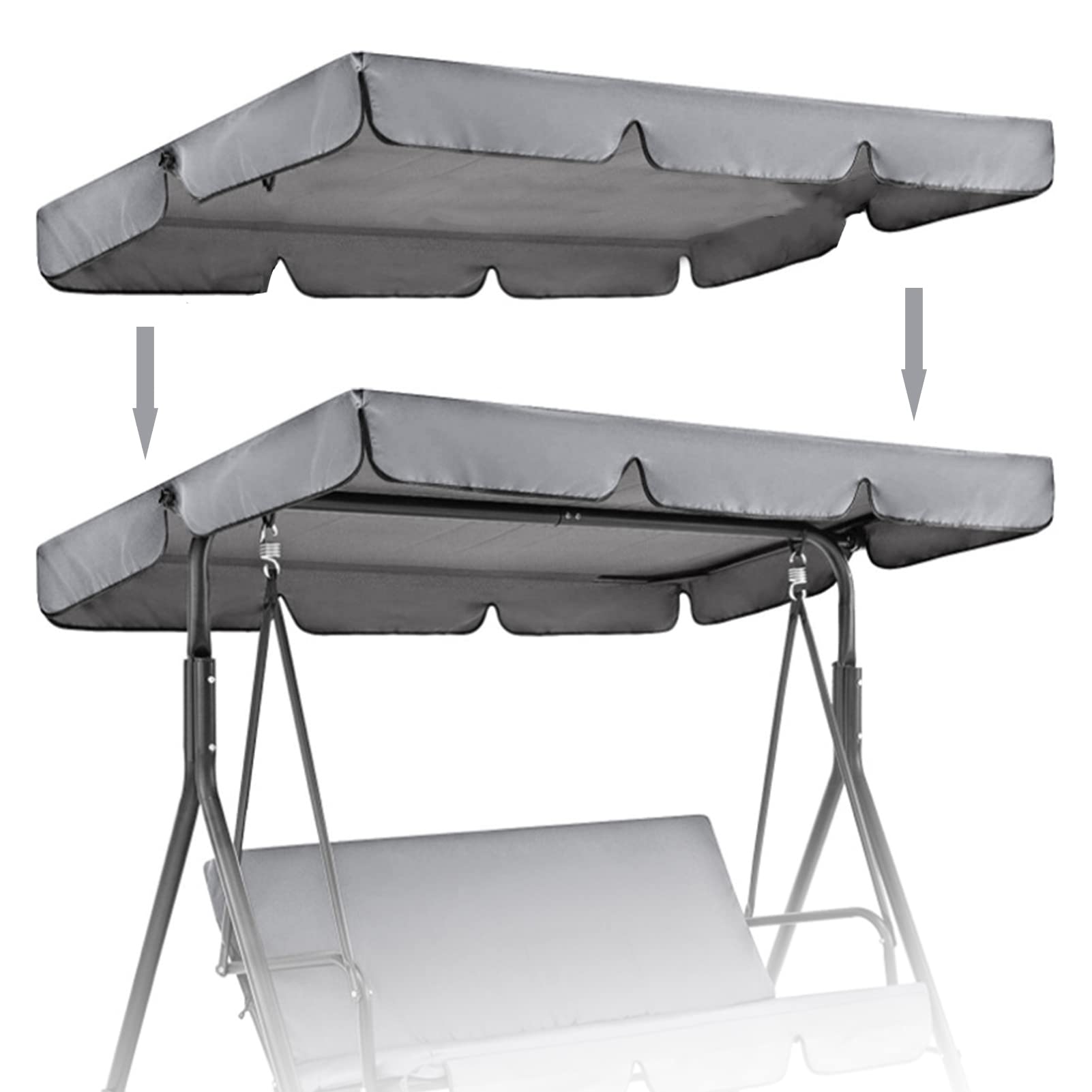 Bagasi Grey Patio Canopy Swing Cover Replacement Canopy For Swing Seat 2 & 3 Seater Swing Chair Canopy Cover Anti-Uv/Waterproof Hammock Cover Top For Outdoor Garden Patio,,190 * 132 * 15Cm