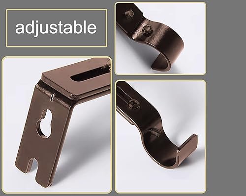 Miniatura 6 de Soportes de Barra de Cortina Premium - Paquete de 6 Soportes Ajustables de Montaje en Pared, Soportes para Barra de Cortina de 1 Pulgada (Marrón)