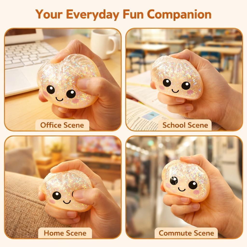 Glitter Dumpling Squishy, 2026 New Bun Squeeze Stress Relief Ball with Steamer Box for Stress Relief, More Surprises (White) — view 7