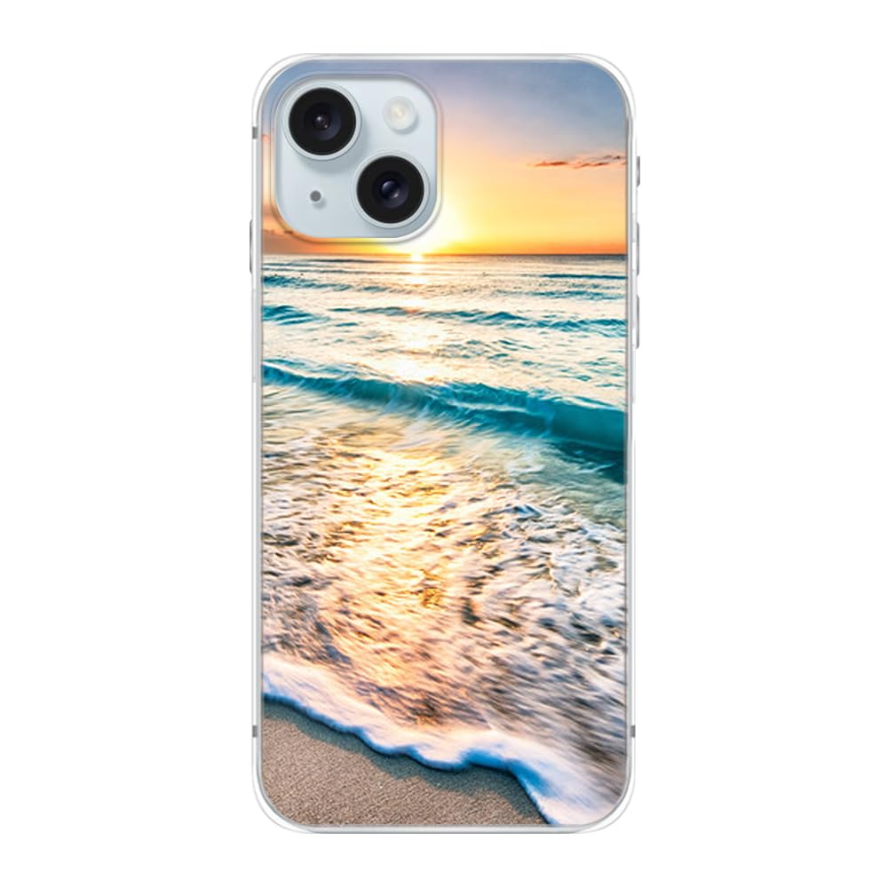 FancyCase Compatible with iPhone 15 Case (6.1inch)-Cool Ocean Waves Design Scenic Nature Landscape Beach Pattern Flexible TPU Protective Case (Beach