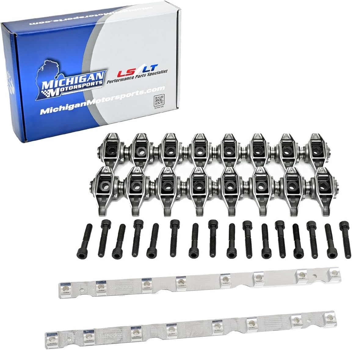 Michigan Motorsports LS1 Rocker Arms with Upgraded Trunnions Installed and Billet Stands - Fits 4.8L 5.3L 5.7L 6.0L LS Engines - Enhanced Valvetrain Performance and Durability - Set of 16