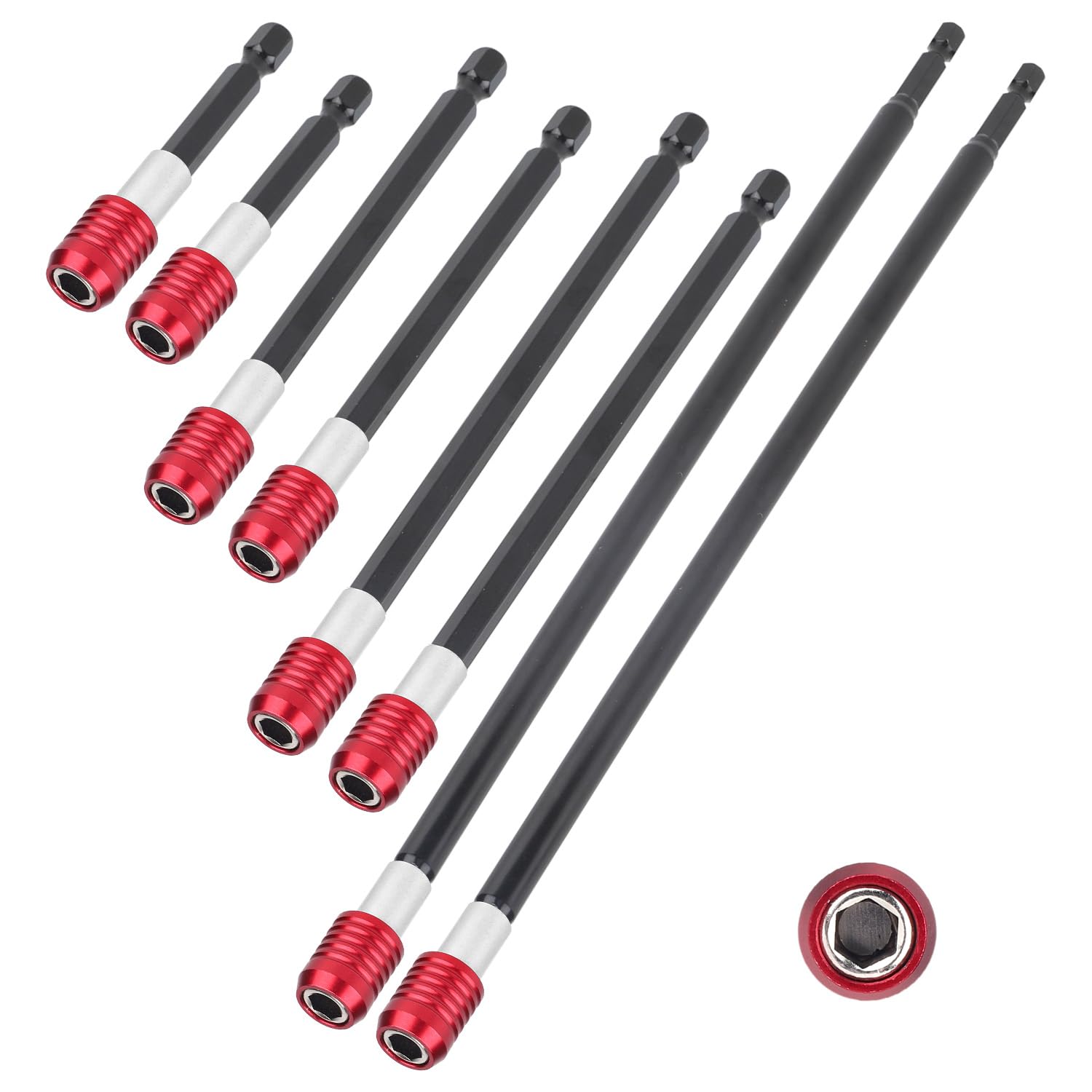 8pcs Drill Bit Extension Set, Chrome Vanadium Steel 1/4" Hex Shank Magnetic Bit Holder for Impact Driver Cordless Drill Electric Screwdriver (300mm/11.81in, 150mm/5.9in, 100mm/3.94in, 60mm/2.36in)