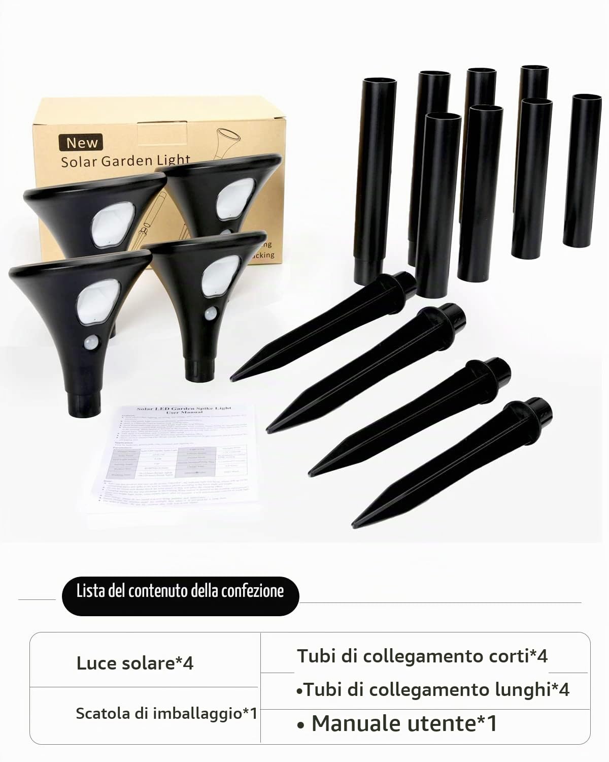 Luci Solari da Esterno Impermeabili Con Sensore di Movimento, Faretti Solari 2 Modalità di Luminosità, Fino a 120 Ore, Lampade Solari da Giardino per Piscina, Cortile, Vialetto