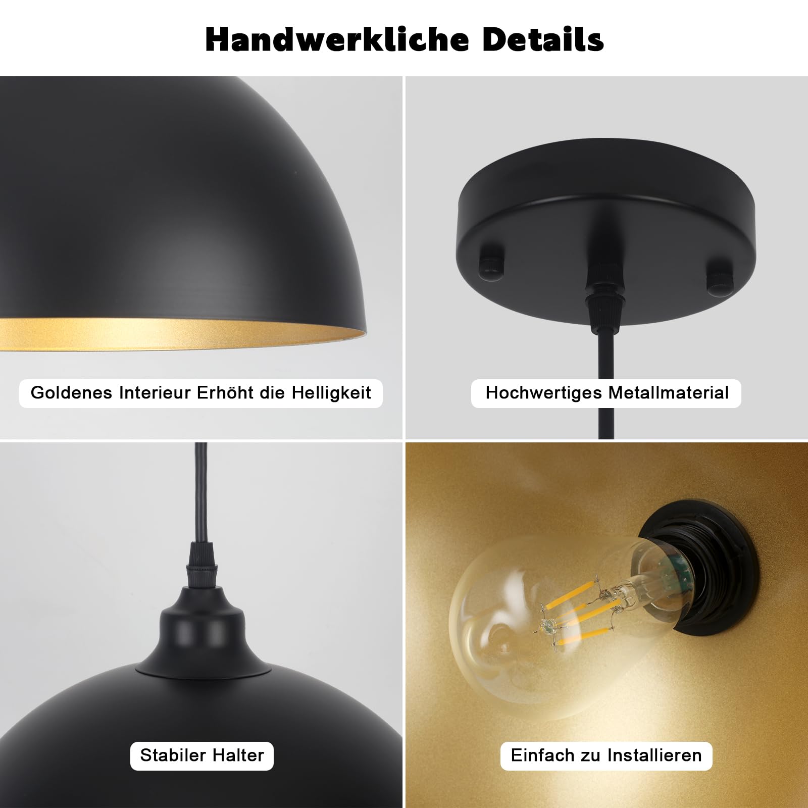 Schwarz Pendelleuchte, 3er Pack Hängeleuchte Küche, E27 Schwarz Pendelleuchte Esstisch mit Metall Lampenschirm，Vintage Hängelampe Esstisch für Esszimmer, Flur, Schlafzimmer, Wohnzimmer