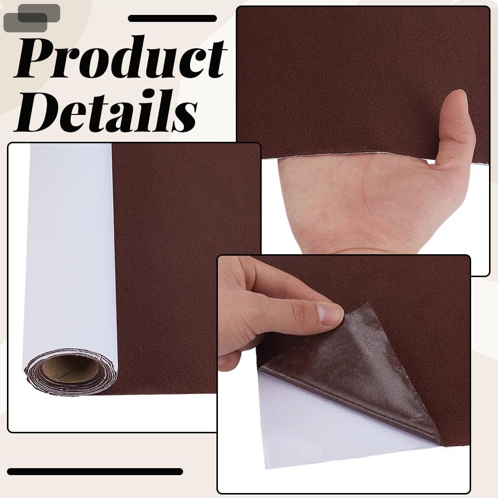 Brown Fabric Repair Rectangle Self Adhesive Patches Roll Faux Suede Strong Sticky Interior Fabric Wrap Patch Tape Replacement Material for Sofa Couches Furniture Chair Clothing Repair
