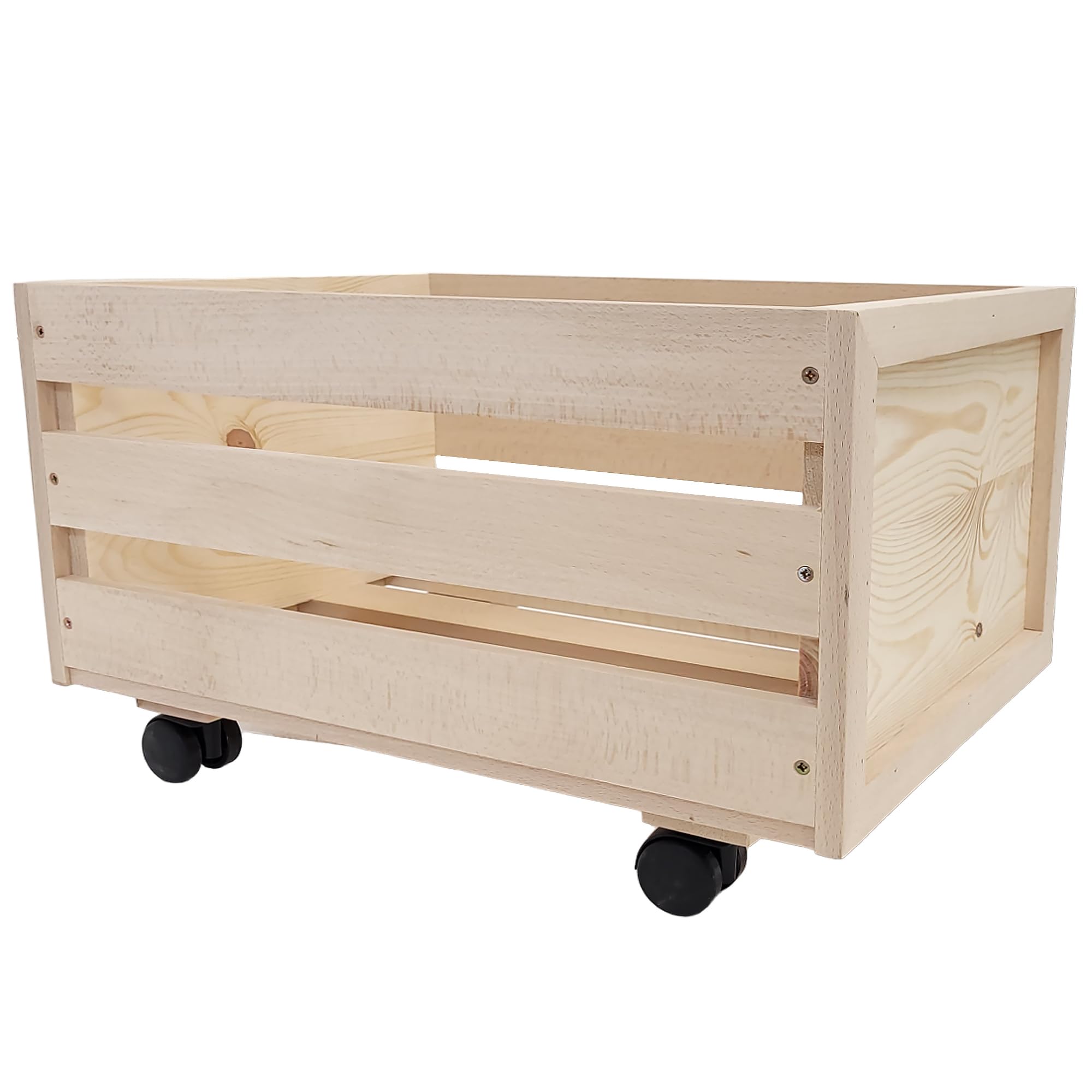 weeco houten kist met wielen voor vinyl platen. Doorboord houten kist op draaibare wielen voor boeken, documenten, flessen. Opslagcontainer van beukenhout - solide constructie