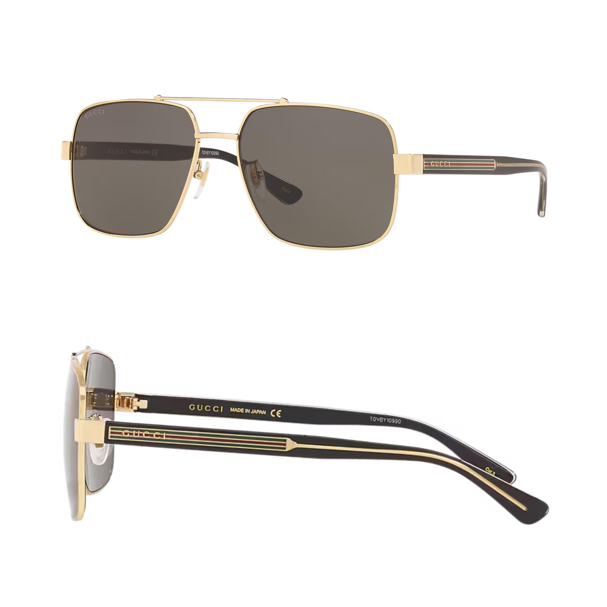 Gucci GG0529S Lettering Logo Square-Shaped Non-Polarized Sunglasses for Men – Includes Luxury Eyewear Kit – Gold Frame with Gray Lens