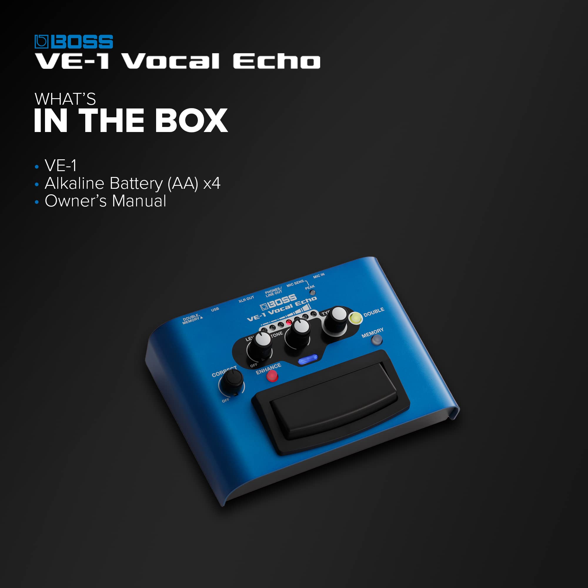 BOSS VE-1 Vocal Echo per Cantanti e Vocalist | Controllate il Suono della Vostra Voce in Tempo Reale | Aggiungete Ambienze Naturali o un Intenso Riverbero alla vostra Voce