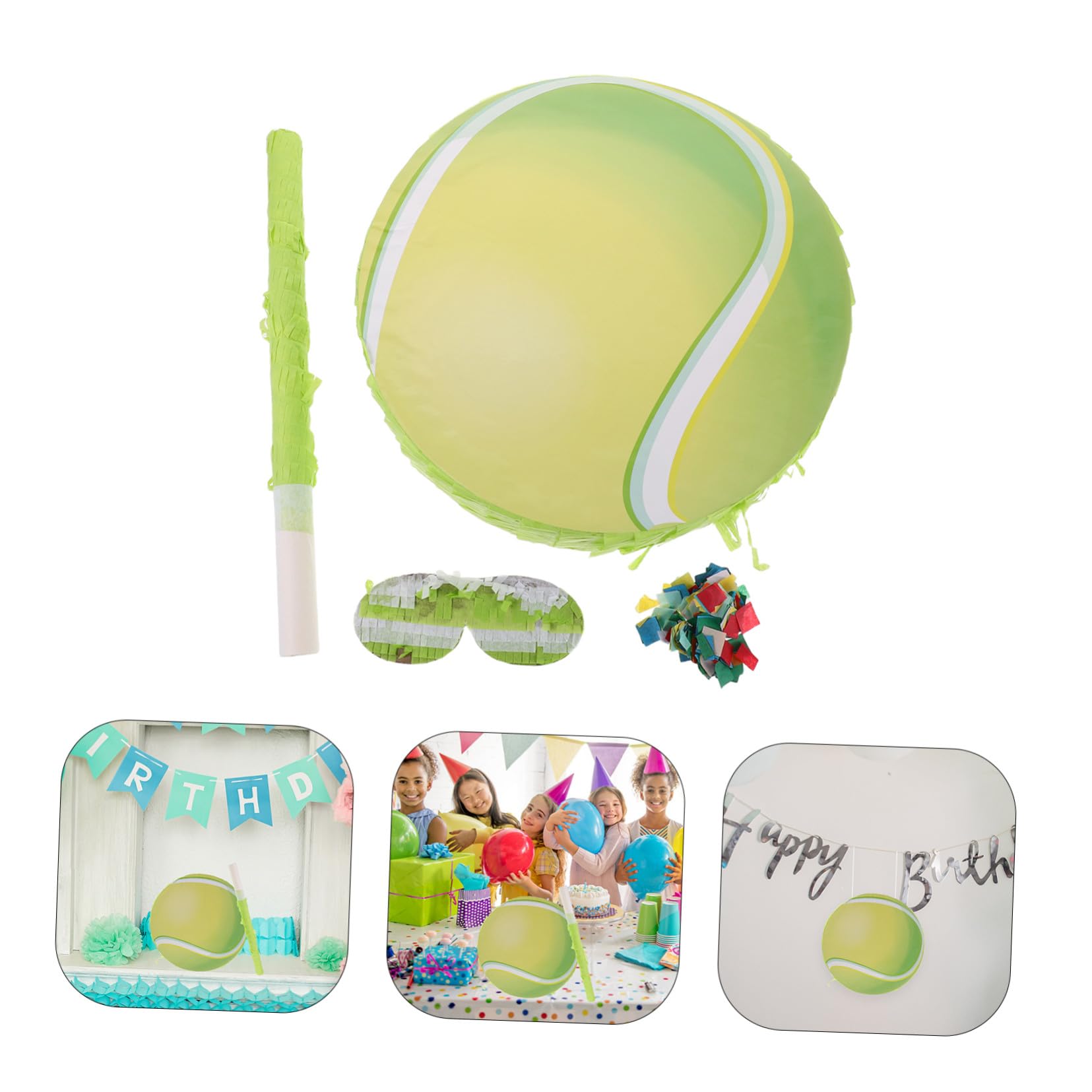 Cabilock Piñata de Tenis para Cumpleaños Infantil con Confeti de Papel, Juego de Fiesta para Niños con Temática Deportiva y Accesorios Incluidos Color Aleatorio
